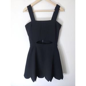 English Factory Black Sleeveless Square Neck Scalloped Hem Cut Out Dress Size M